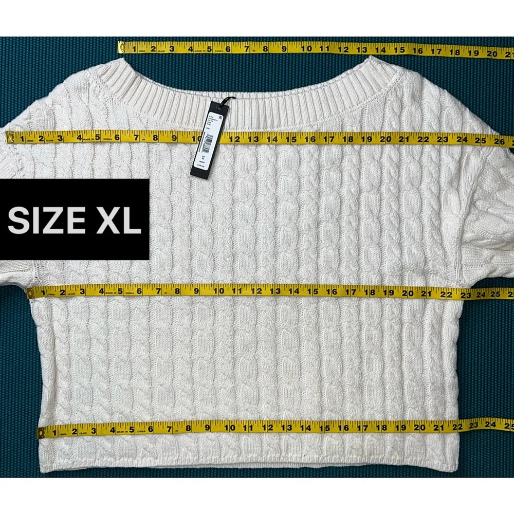 Alice + Olivia Ina Off White Wool Blend Cable Knit Pullover Sweater